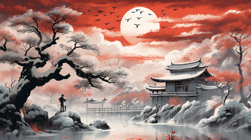 传统中国风雪天水墨画背景,插画/手绘图,插画/手绘图库,插画/手绘图下载,插画/手绘